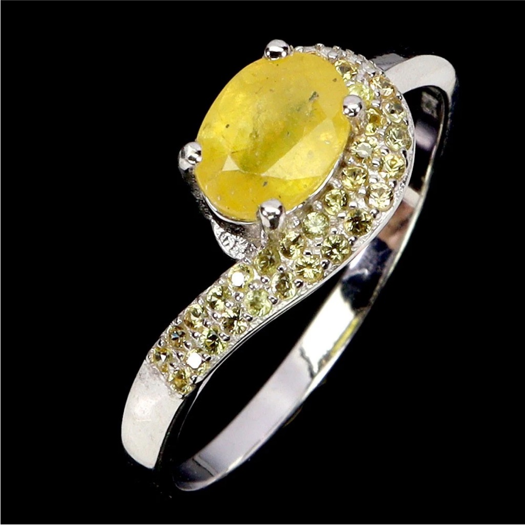 Elegant Yellow Sapphire W/ Zircon Gemstone In 925 Sterling Silver Ring Sz 8
